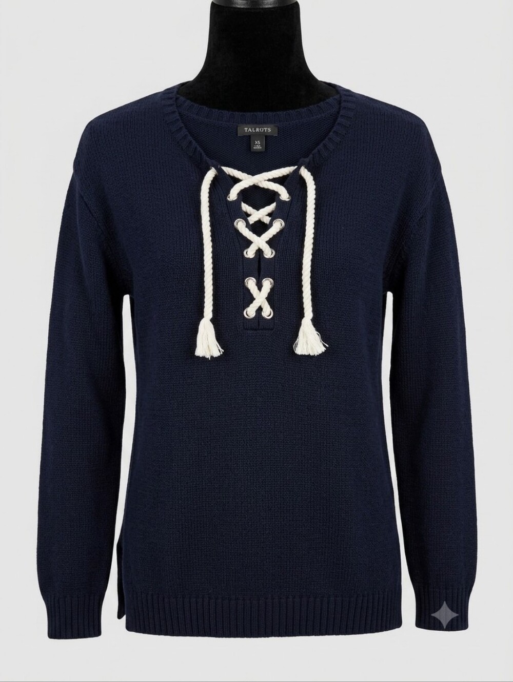 Talbots Navy Blue Nautical Lace-Up Knit Sweater W/ Grommets & Tassels XS